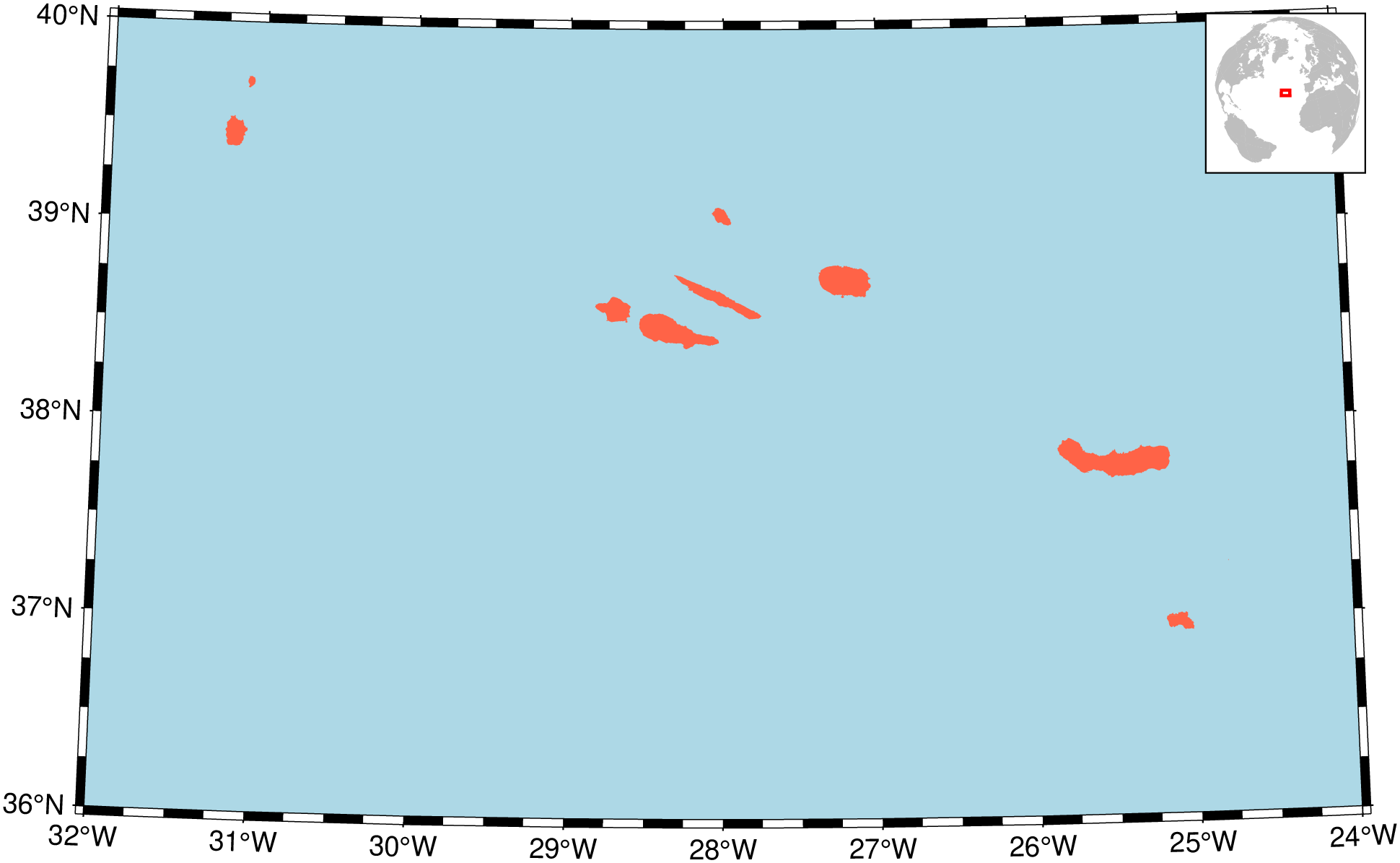 A hand-typed region around the Azores