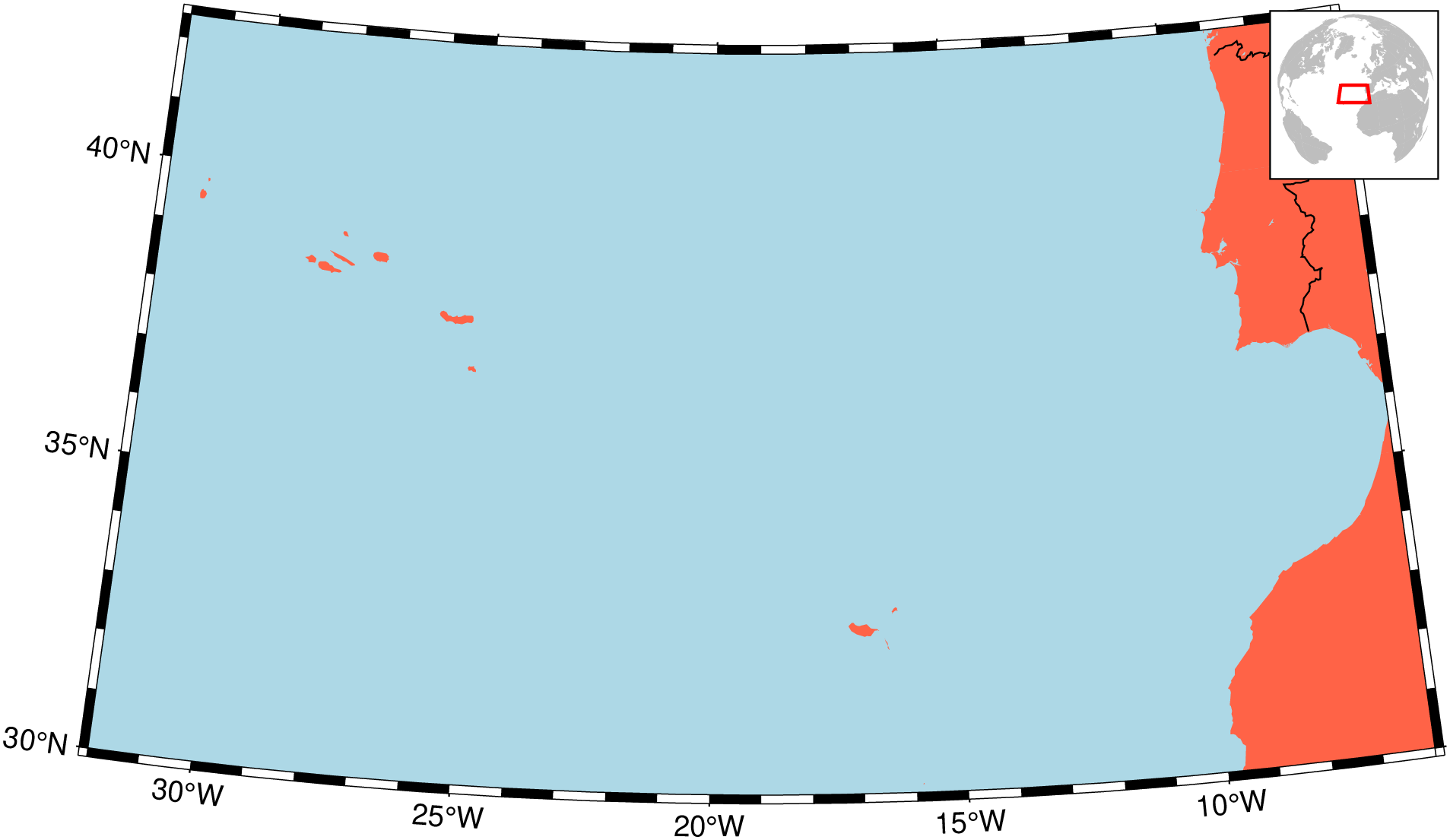 Portugal, plotted with coast