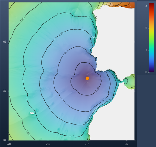 Isochrones every 0.25 h
