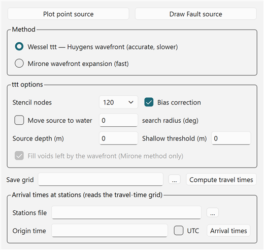 The Tsunami travel times dialog